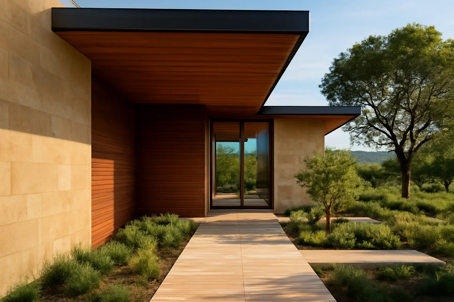 About inspiration image showing refined architecture, material detail, and landscape connection
