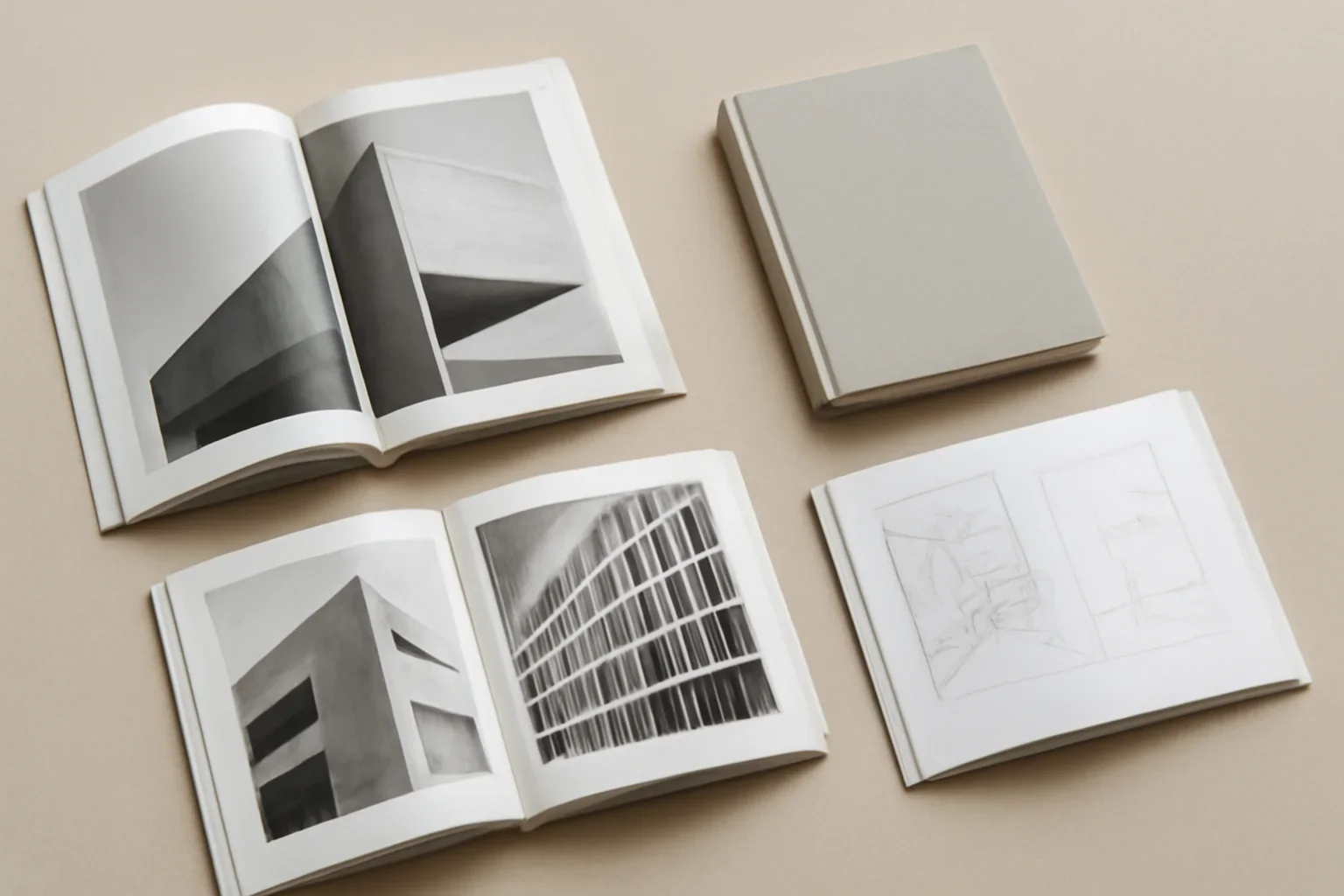 Books editorial image with architecture and printed material