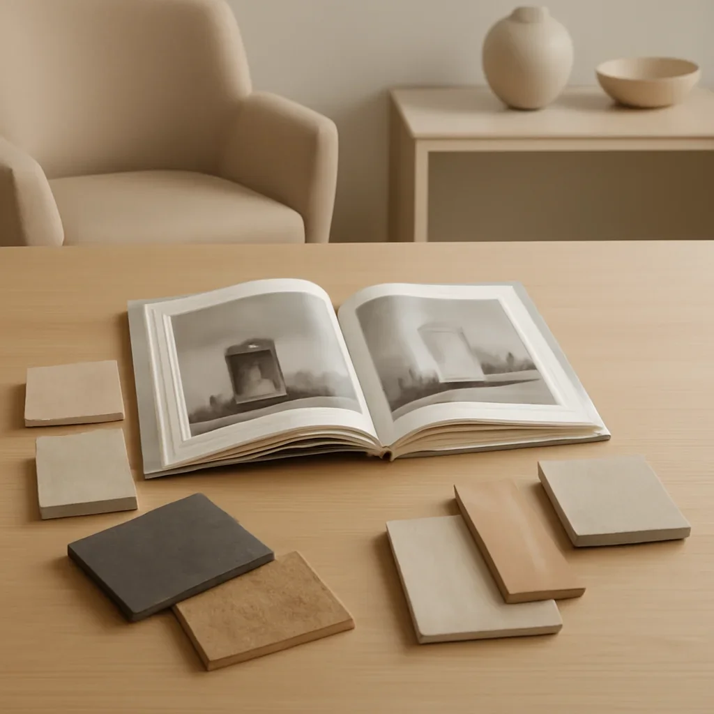 Work of Art consultation image with open book and samples