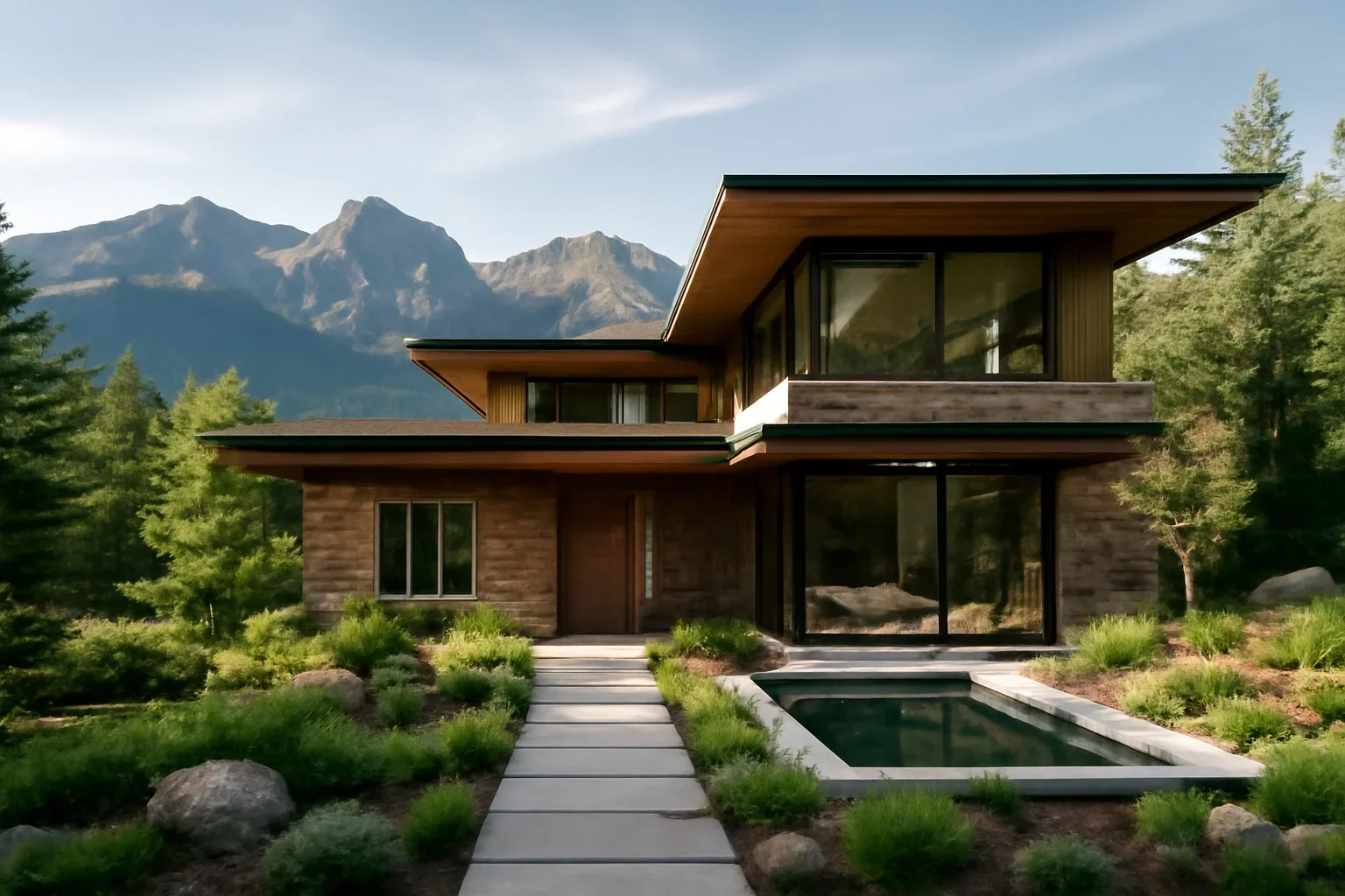 Mountain Modern Design shown through refined custom residence and landscape