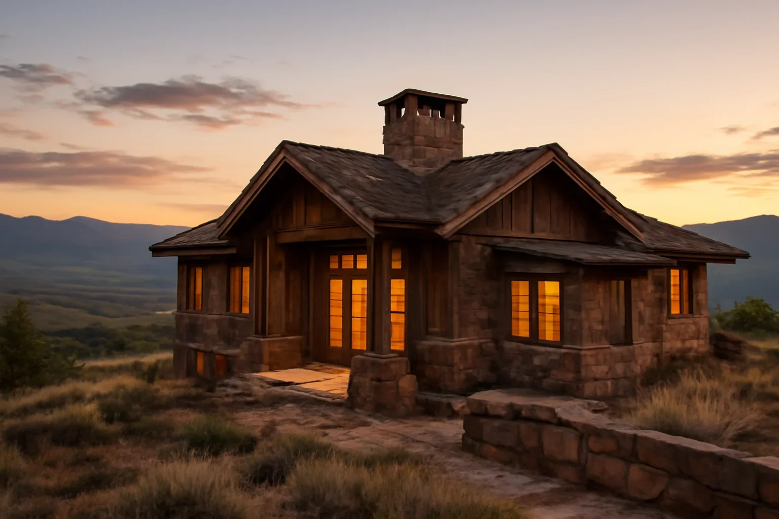 Architect-led mountain residence with reclaimed timber, stone, and broad Western landscape