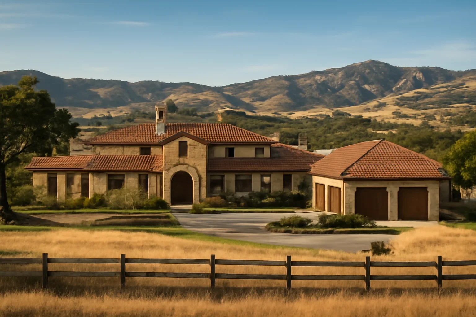 Ranches & Estates architectural scene in regional setting