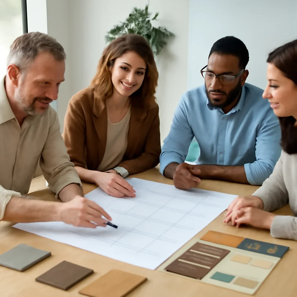 Site Planning & Permitting coordination meeting with drawings and materials