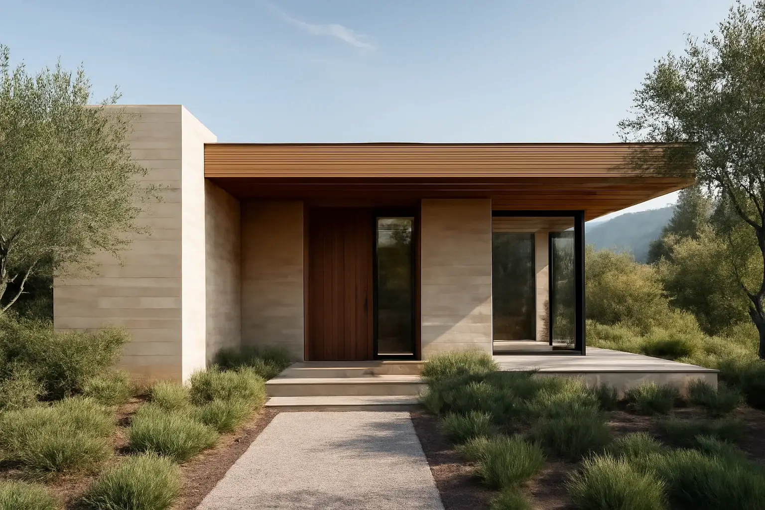 Locations inspiration image showing refined architecture, material detail, and landscape connection