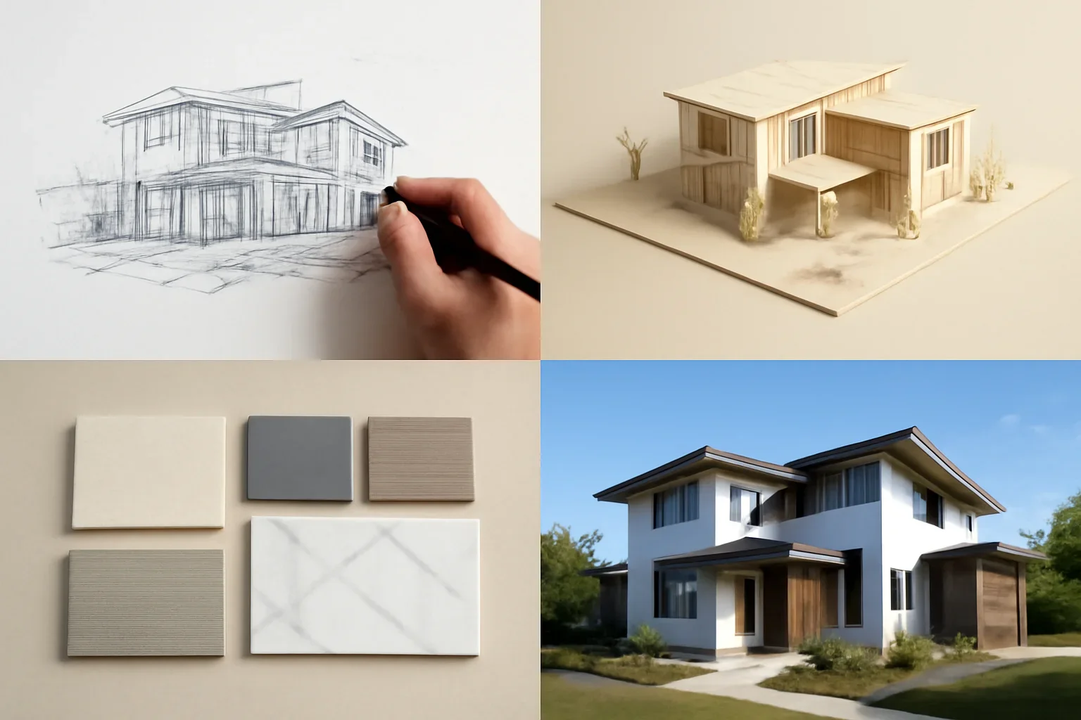 Architect-led custom home process visual from sketch to built residence