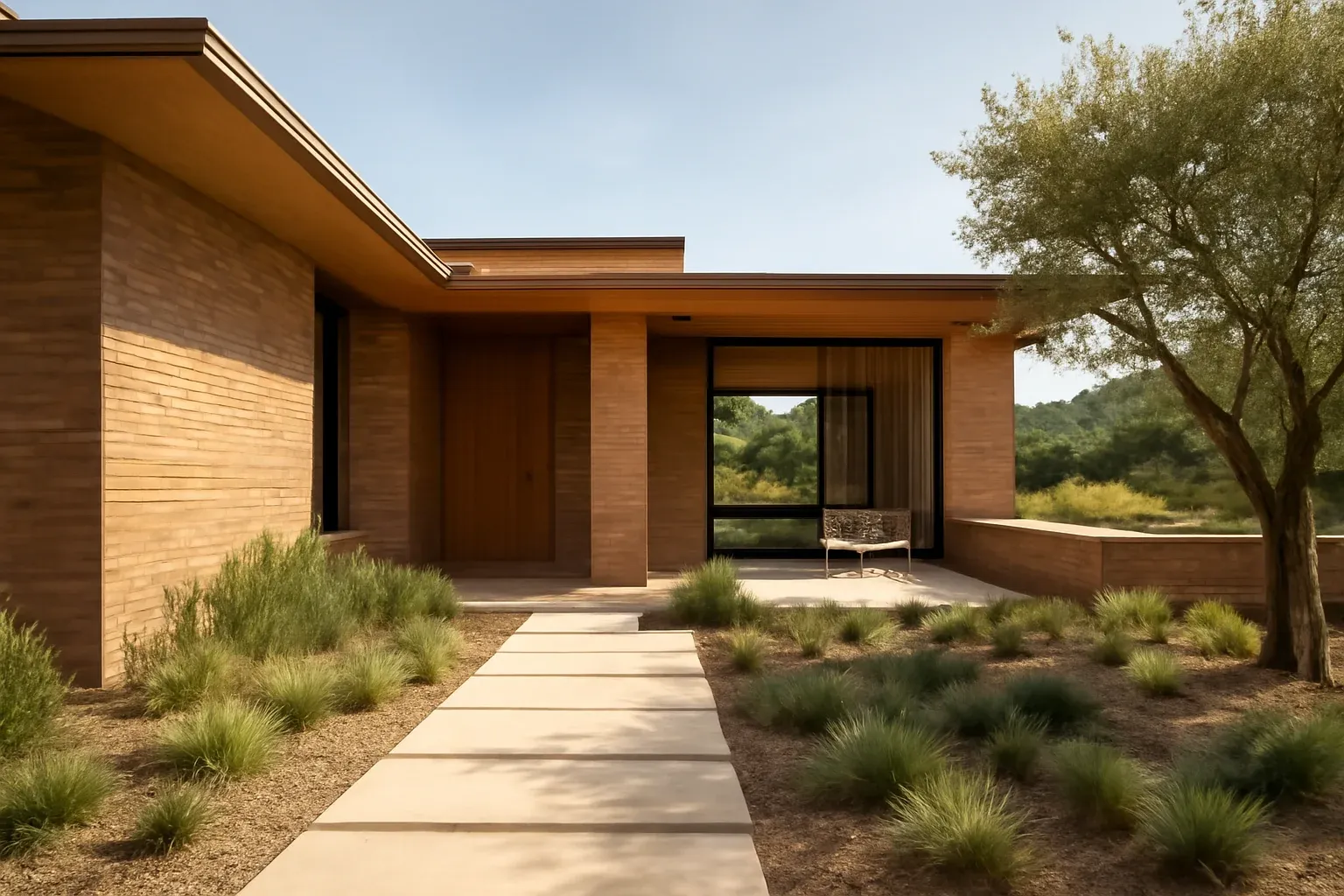Solutions inspiration image showing refined architecture, material detail, and landscape connection