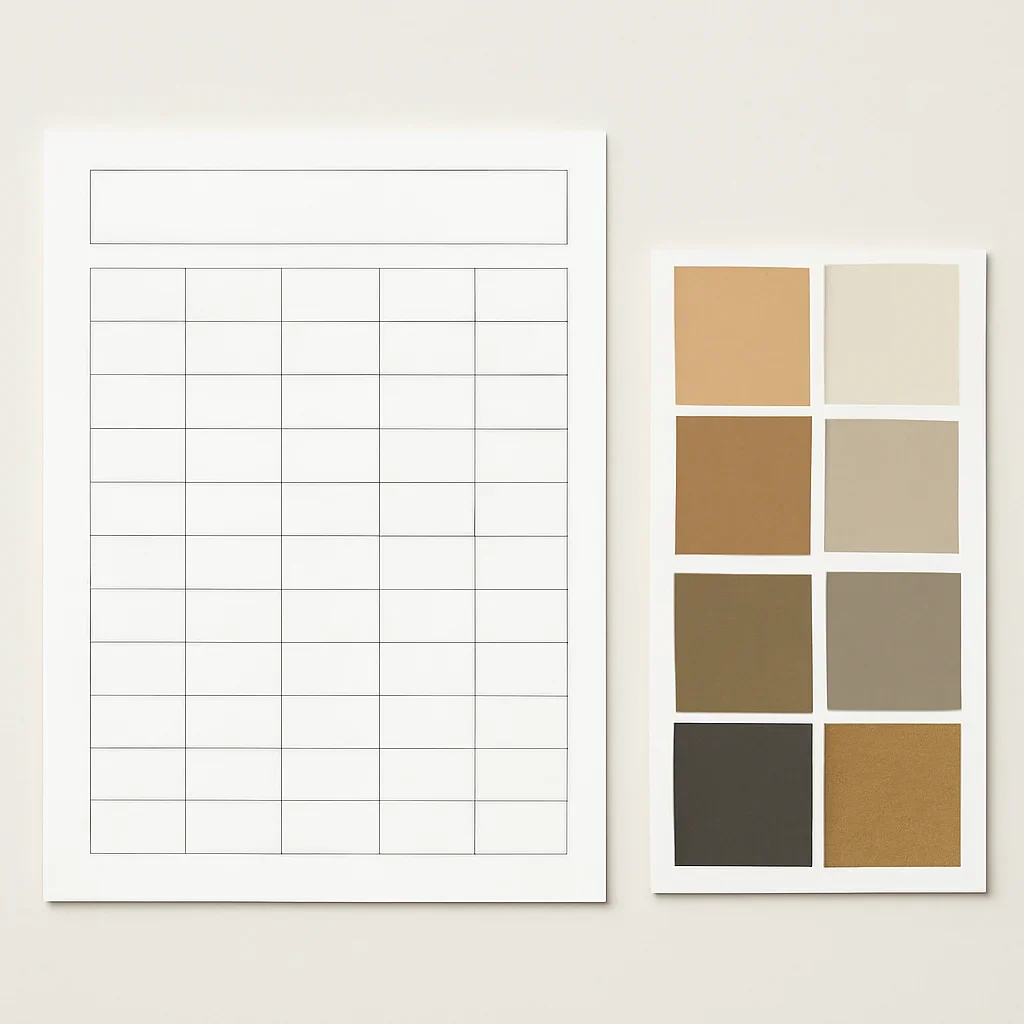 Project Timeline worksheet and material palette